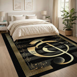 ODIKA Gold Treble Clef Music Note Washable Area Rug - Non-Slip Low Pile