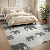 Playful Grey Elephant Pattern Area Rug