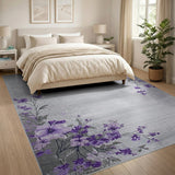 Purple Floral Distressed Grey Area Rug
