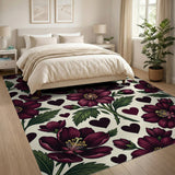 Purple Anemone Flowers Black Hearts Rug