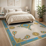 Ornate Blue-Gold Sunflower Medallion Area Rug
