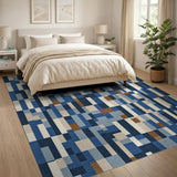 Blue and Teal Blue Geometric Patchwork Area Rug