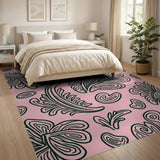 Floral Vintage Pink Floral Line Art Area Rug