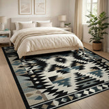 Teal Black Southwestern Geometric Area Rug
