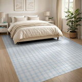 Blue and Teal Blue Checkered Washable Area Rug