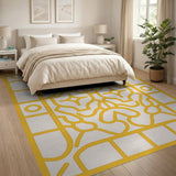 Golden Intricate Geometric Line Art Rug