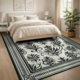 Ornate Black White Foliage Area Rug