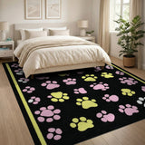 Playful Pink Yellow Paw Print Area Rug