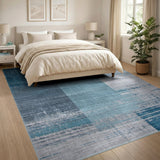 Distressed Blue Teal Vertical Stripe Area Rug