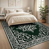 Ornate Dark Green Medallion Area Rug