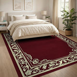 Ornate Maroon Area Rug with Cream Floral Border