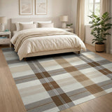 Rustic Farmhouse Plaid Brown Tan Plaid Check Area Rug