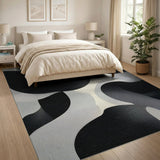 Abstract Black White Curved Contour Area Rug
