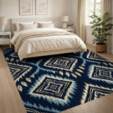 Navy Blue Heritage Tribal Feather Diamond Rug