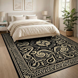 Ornate Gold on Black Persian Border Rug