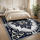Ornate Traditional Persian Ornate Black White Persian Medallion Area Rug