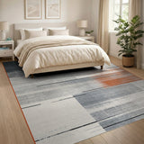 Modern Grey Geometric Area Rug with Orange Accents