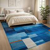 Blue and Teal Blue Orange Geometric Abstract Area Rug