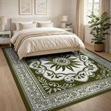Elegant Olive Green Persian Medallion Area Rug