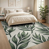 Floral Vintage Lush Green Leaf Pattern Area Rug