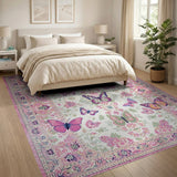 Vintage Pink Butterfly Floral Floral Vintage Area Rug