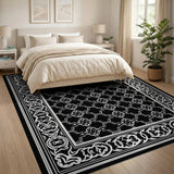 Elegant Black White Geometric Lattice Area Rug