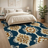 Blue and Teal Navy Traditional Persian Floral Area Rug