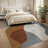 Organic Wave Abstract Area Rug in Teal Terracotta Ivory