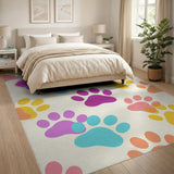 Colorful Paw Print Kids Area Rug