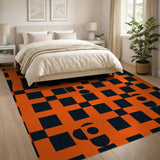 Bold Orange Black Geometric Modern Area Rug