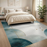 Teal Gold Abstract Geometric Circle Area Rug