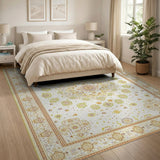 Traditional Persian Beige and Neutral Ivory Persian Medallion Area Rug