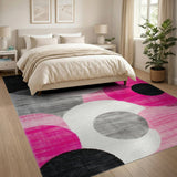 Bold Pink Black Grey Circle Overlap Area Rug