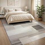 Modern Geometric Block Area Rug in Grey Beige
