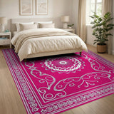 Traditional Persian Pink Vibrant Pink Mandala Persian Area Rug
