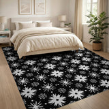 Black White Snowflake Star Geometric Area Rug
