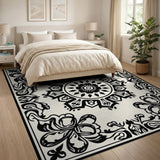 Black and White Ornate Black White Persian Mandala Rug