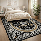 Elegant Black Gold Floral Medallion Area Rug