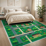 Whimsical Cartoon Town Neighborhood Area Rug