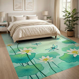 Teal Lotus Blooms and Dragonfly Area Rug