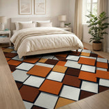 3D Orange Geometric Cube Area Rug