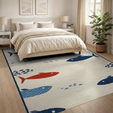 Whimsical Blue Fish Coastal Area Rug