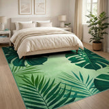 Coastal Beach Green Vibrant Monstera Leaf Green Area Rug