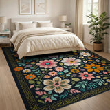 Vibrant Multi-Color Floral Area Rug with Gold Border