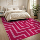 Geometric Modern Pink Pink Maze Labyrinth Geometric Area Rug