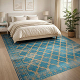 Teal Moroccan Trellis Distressed Area Rug