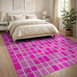 Vibrant Pink Halftone Grid Area Rug
