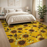 Floral Vintage Vibrant Yellow Sunflower Floral Area Rug