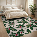 ODIKA Christmas Holly Washable Rug - Non-Slip Low Pile Holiday Area Rug