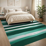 Green Teal Brushstroke Striped Area Rug